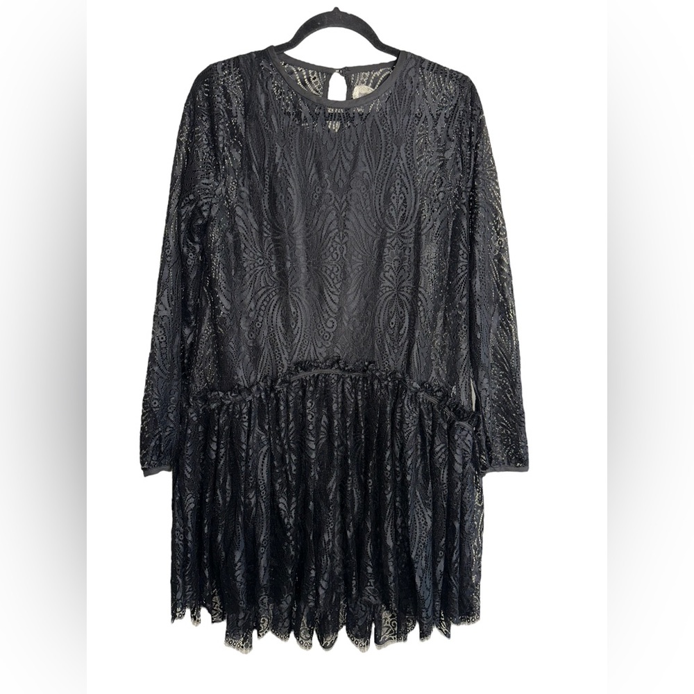 NEW Johnny Was Black Lace Long Sleeve Mini Dress Size Small